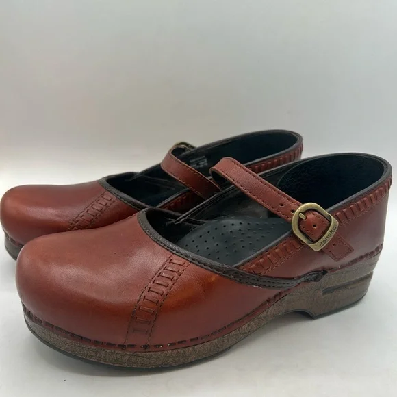 Dansko Marcella Mary Jane Clogs Red Brown Leather Shoes women’s 40 9.5-10 - Picture 5 of 11